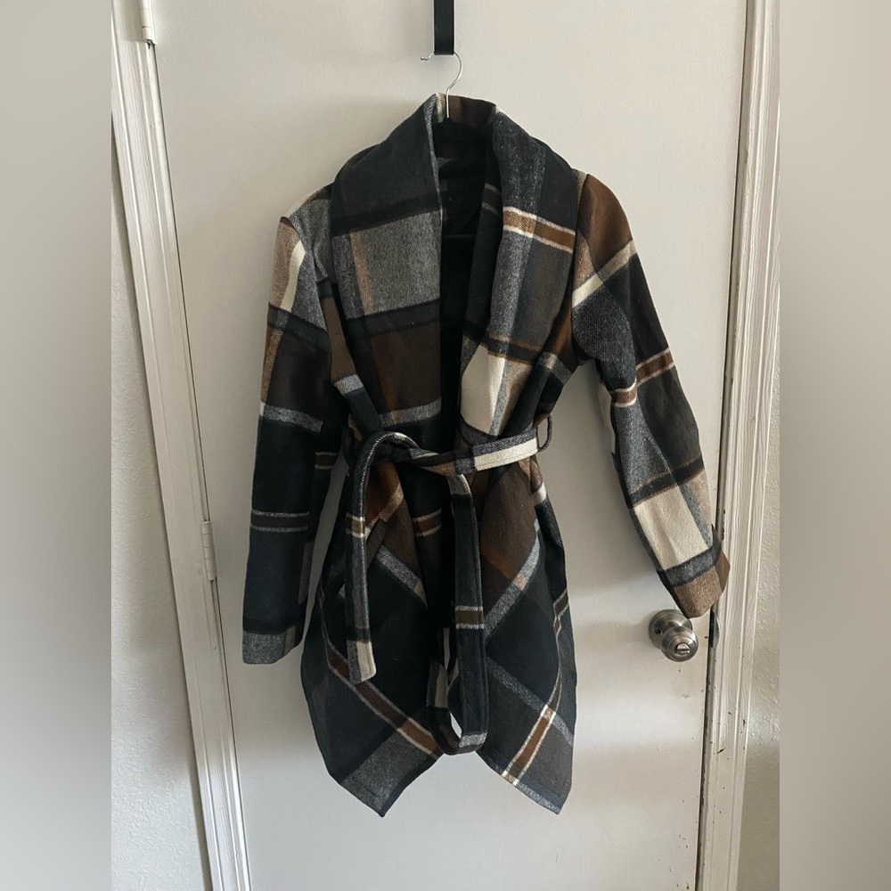 Plaid wrap coat
